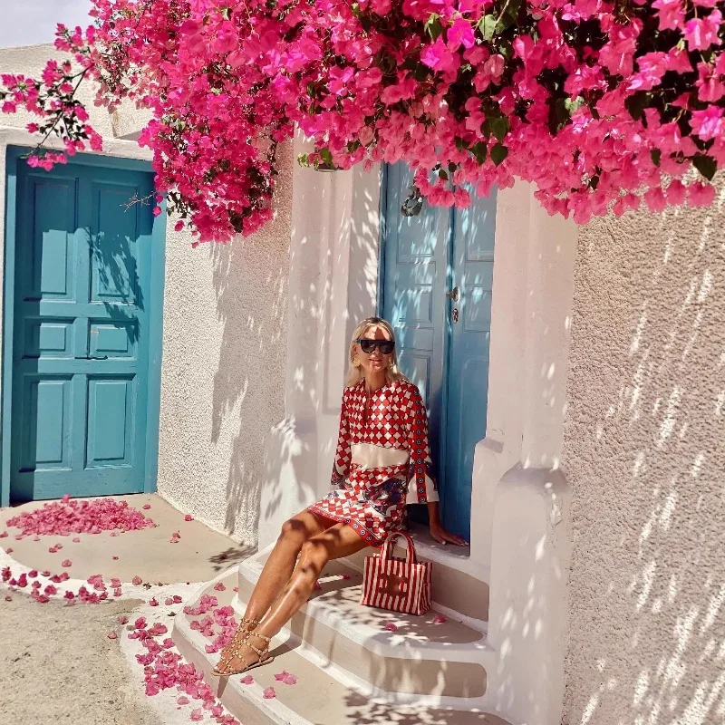 Minivestido étnico holgado con estampado para mujer, bohemio, elegante, de manga larga, con cuello en V, fluido, bohemio, para playa