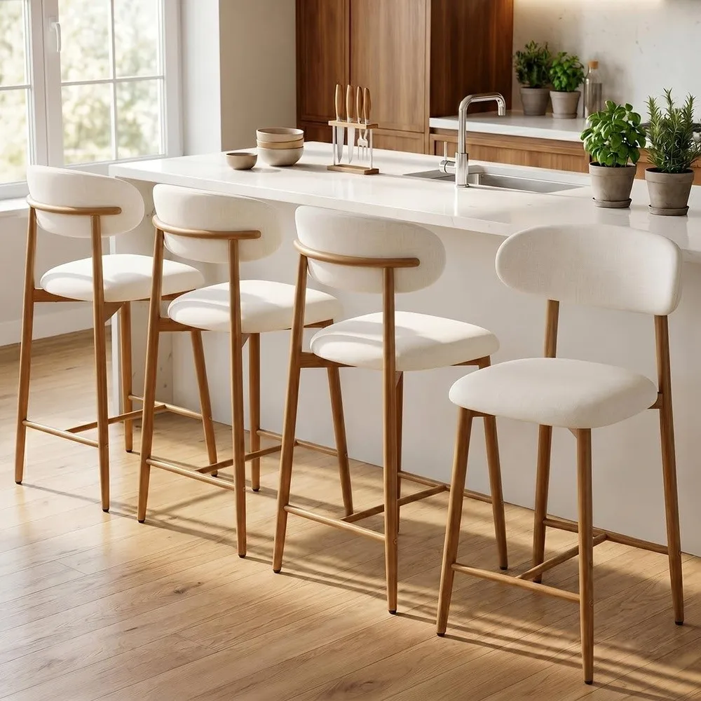 Counter Height Bar Stools Set of 4 Upholstered Counter Stools Modern Barstools with Metal Legs for Kitchen Island