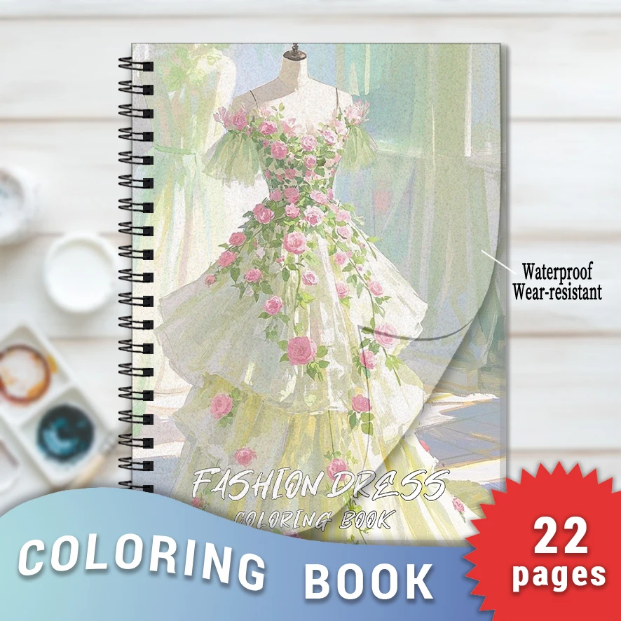 Fashion Dress Coloring Book - 8.3×11.2 Inches, 22 Sheets. Elegant Gown Designs.Great for Holidays, Gifting to Fashion Lovers