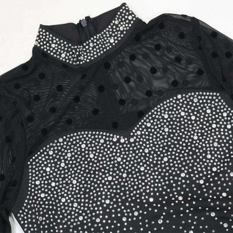 KEXU ผู้หญิงแขนยาว SHEER ตาข่ายเพชรร้อน Rhinestones MIDI Maxi ชุดยาว 2025 ฤดูร้อนวันเกิดวันหยุด PARTY Dresses