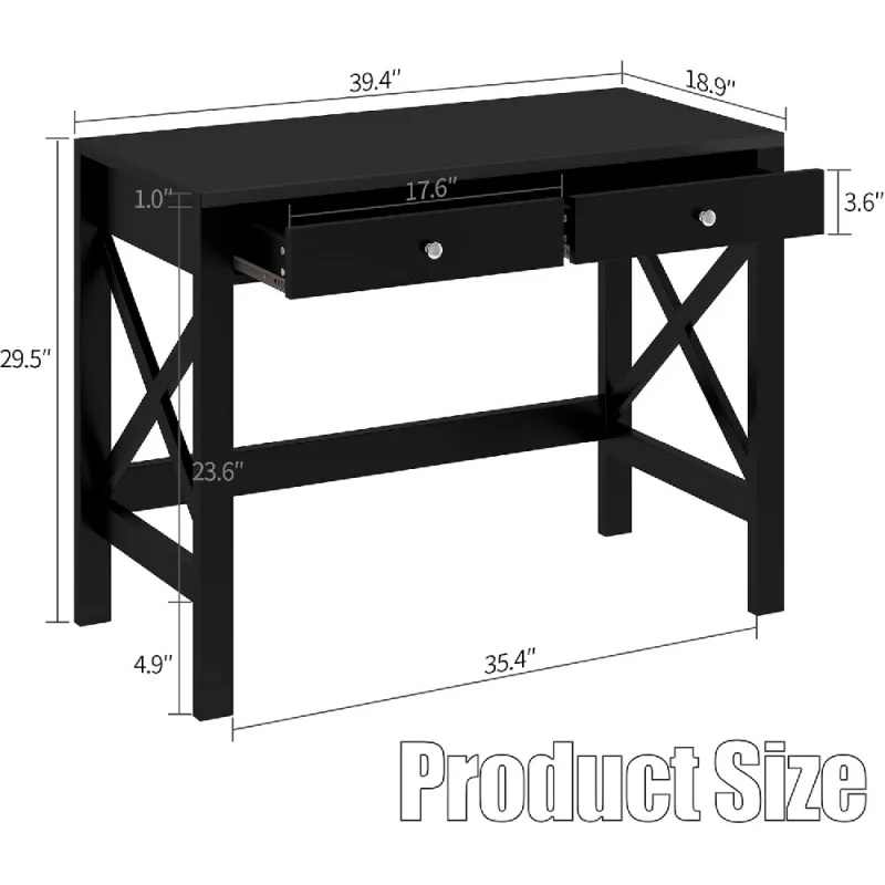 Home Office Desk Writing Computer Table Modern Design Black Desk with Drawers, Makeup Vanity Table