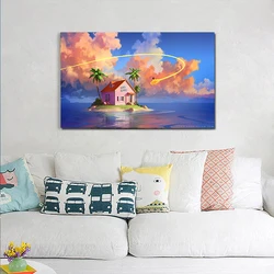 Cartaz clássico Anime Dragon Ball para Crianças, Pintura de Lona, Cartaz do Goku, Kame House Prints, Wall Art, Decoração do quarto da criança, Presente de Natal