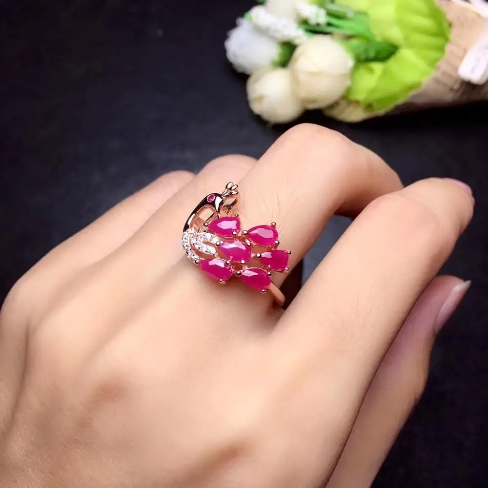 Natural New Burning Ruby Gemstone Ring for Women Real 925 Sterling Silver Fine Wedding Jewelry