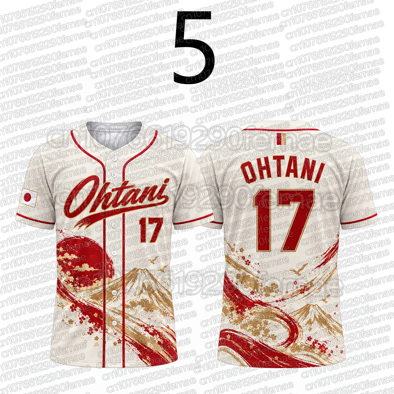 2026 Shohei Ohtani No.17 Baseball Jersey Kids Japan Red White Gold Short Sleeve Button Down Sports T-Shirt Casual Athletic Top 4