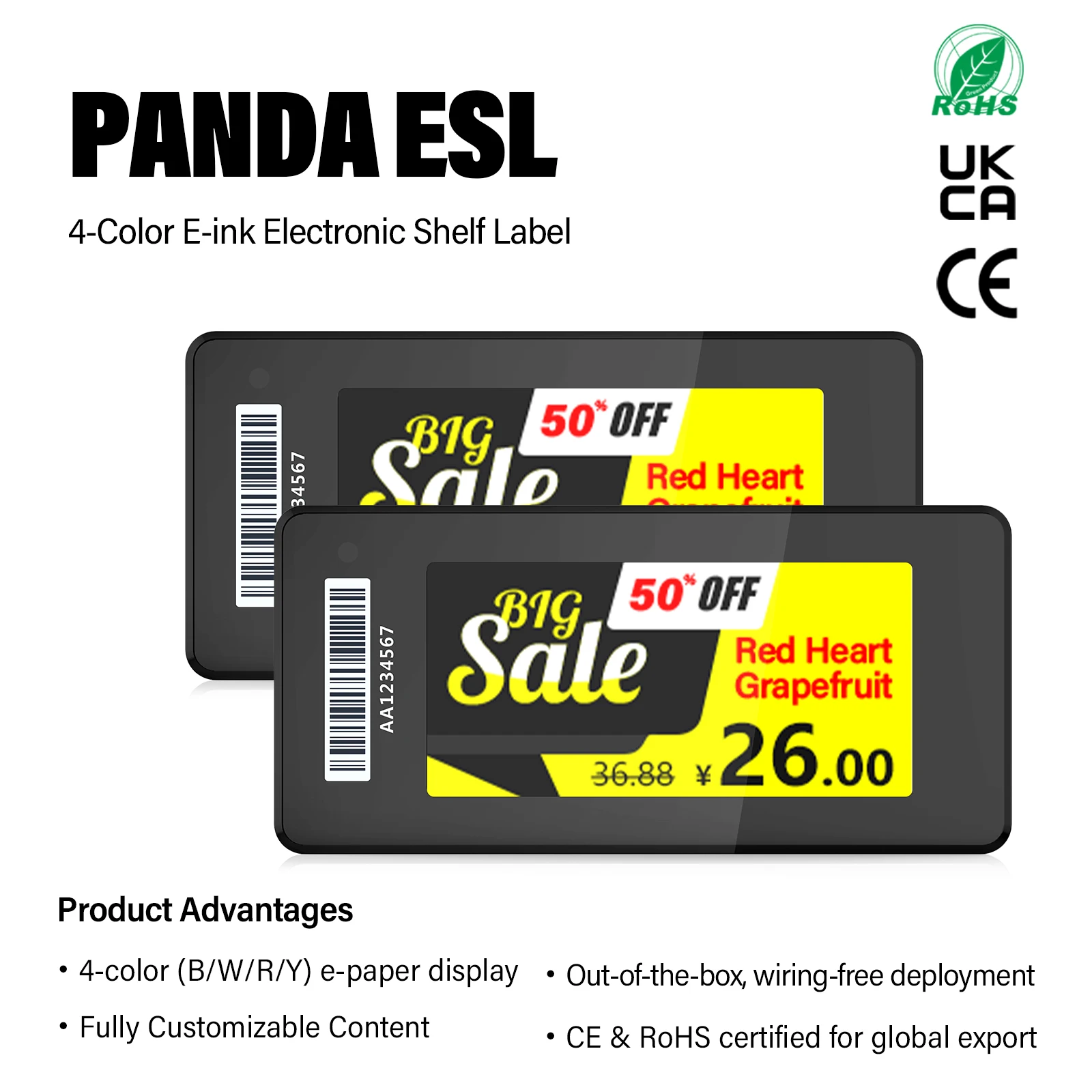 3pcs E-Ink Electronic Shelf Tag Power-off Image Retention  2.13 inch Digital Label for Warehouse Shelf Product Price Tag