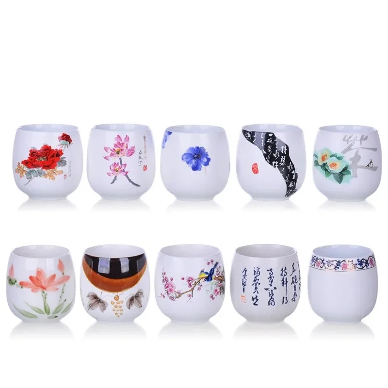 1PCS China Ceramic Tea Cup White Porcelain Kung Fu Cups Pottery With Handle Drinkware Wine Coffee Mug Teacup Wholesale