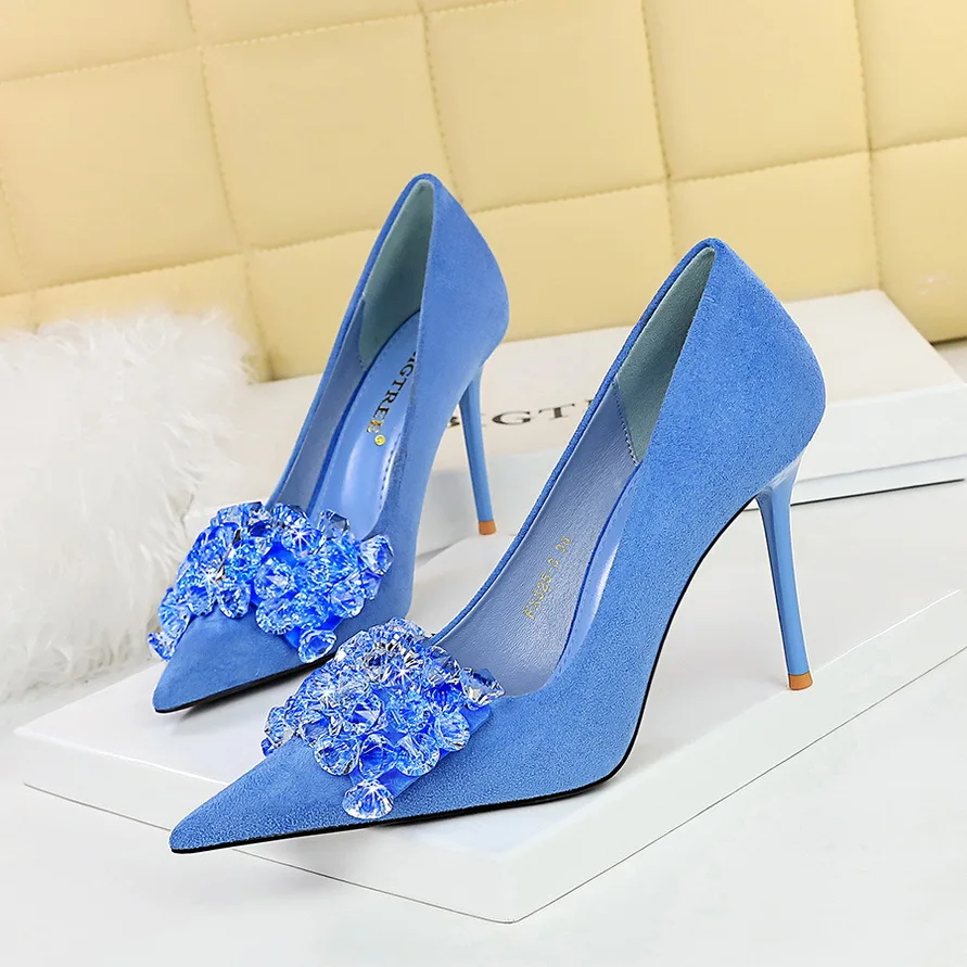 BIGTREE Shoes 2024 NEW Rhinestone Women Pumps Bowknot High Heels Luxury Gemstone Banquet Shoes Stilettos Heels 9 Cm Ladies Shoes