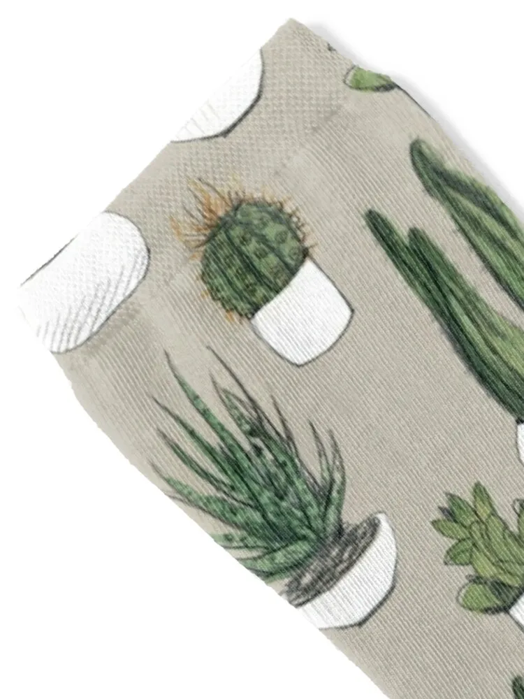 Watercolour Cacti & Succulents - Beige Socks Running Crossfit Socks Man Women's