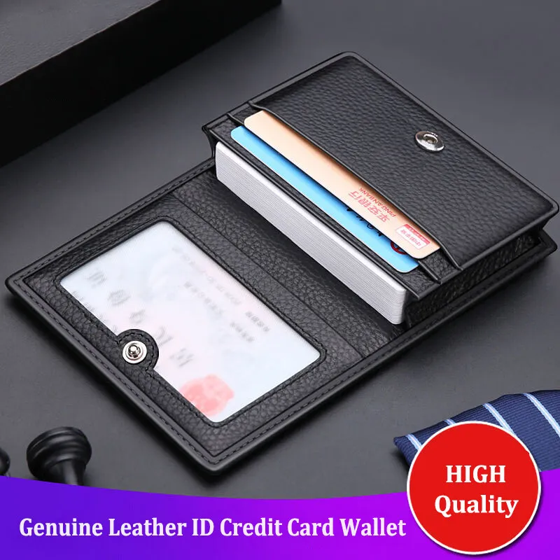 NEW 2024 Genuine Leather Wallet Ultra-thin Fold Unisex Purse Credit Card ID VIP Bank Slim Bag Simple Business Card Holders