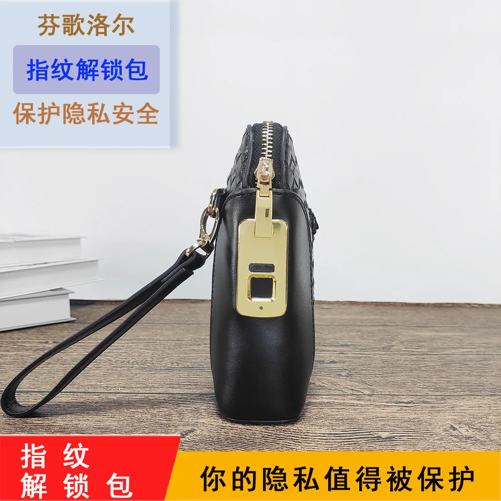 Fingerprint Lock Anti-theft High-end Business Commuting Large Capacity Phone Holder Luxury Men's Clutch Trendy Leather Man Bags