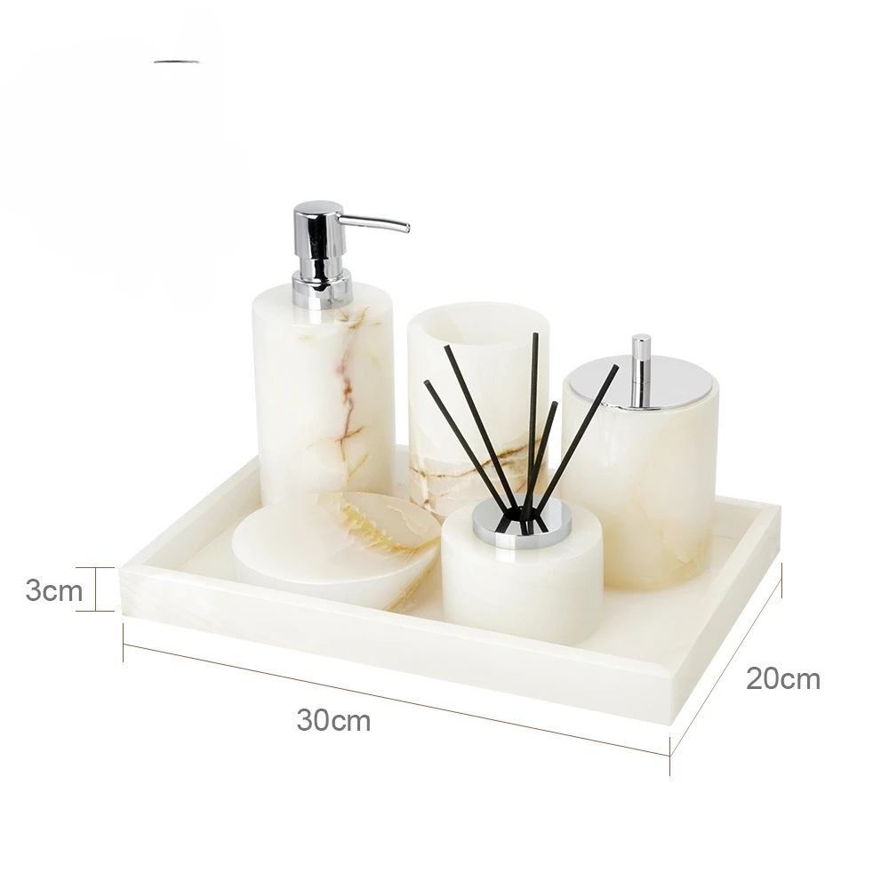 White jade marble bathroom kit, light luxury bathroom supplies set, washbasin accessories, tissue box, aromatherapy tray.