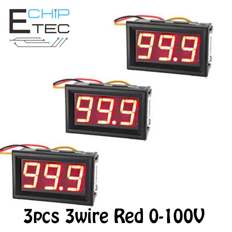 

3PCS 3 Wire DC 0-100V 0.56" LED Digital Voltmeter Voltage Meter Car Motorcycle Volt Tester Detector Red Green Blue