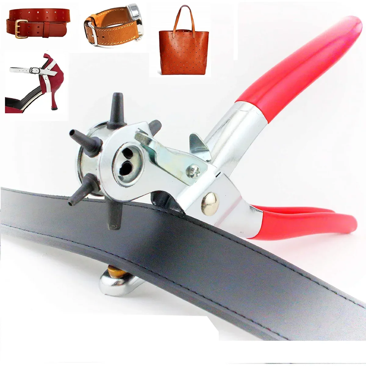 Leather Hole Punch,9'' Belt Hole Puncher for Leather Heavy Duty, 6 Size Revolving Leather Belt Hand Hole Puncher