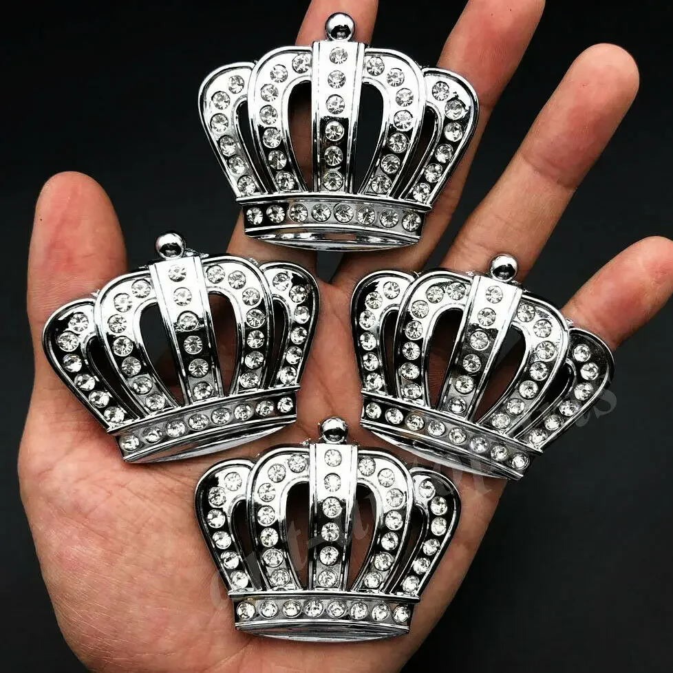 

4x 3D Metal Crystal Crown Rhinestone Luxury Car Emblem Badge Motorcycle Sticker