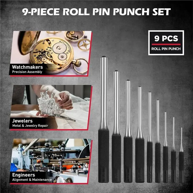 DTA4-25-Piece Punch And Chisel Set With Roll Pin Punches, Includes Taper, Pin, Center Punches & Cold Chisels For Metalworking