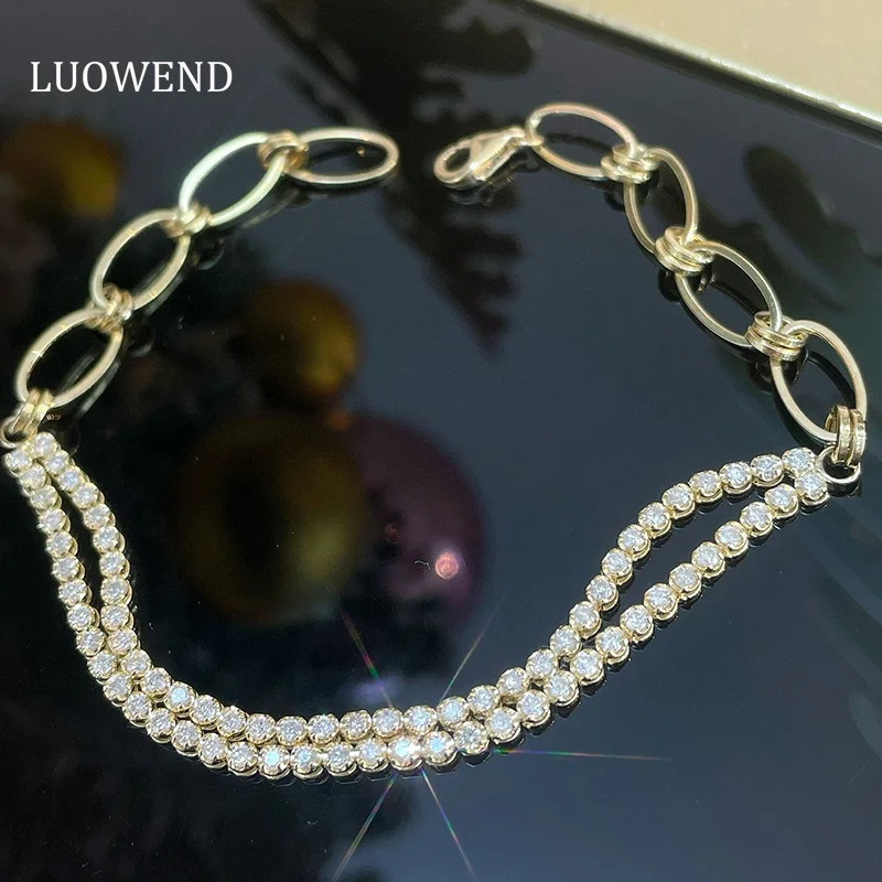 LUOWEND 100% 18K Yellow Gold Bracelet Luxury Shiny Design 1.0carat Real Natural Diamond Bracelet for Women High Party Jewelry