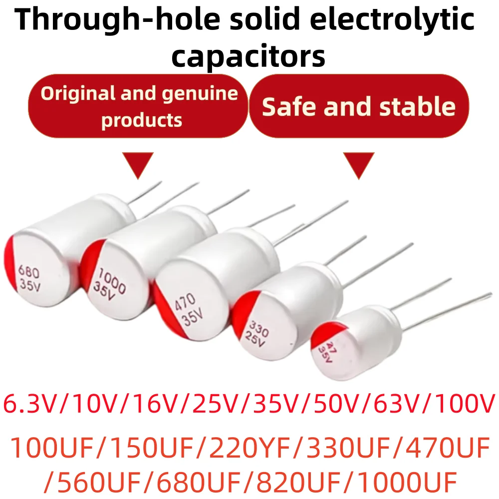 10Pcs,DIP Solid Electrolytic Capacitor 6.3V 10V 16V 25V 35V 50V 63V 100V 100UF 150UF 220UF 330UF 470UF 560UF 680UF 820UF 1000UF