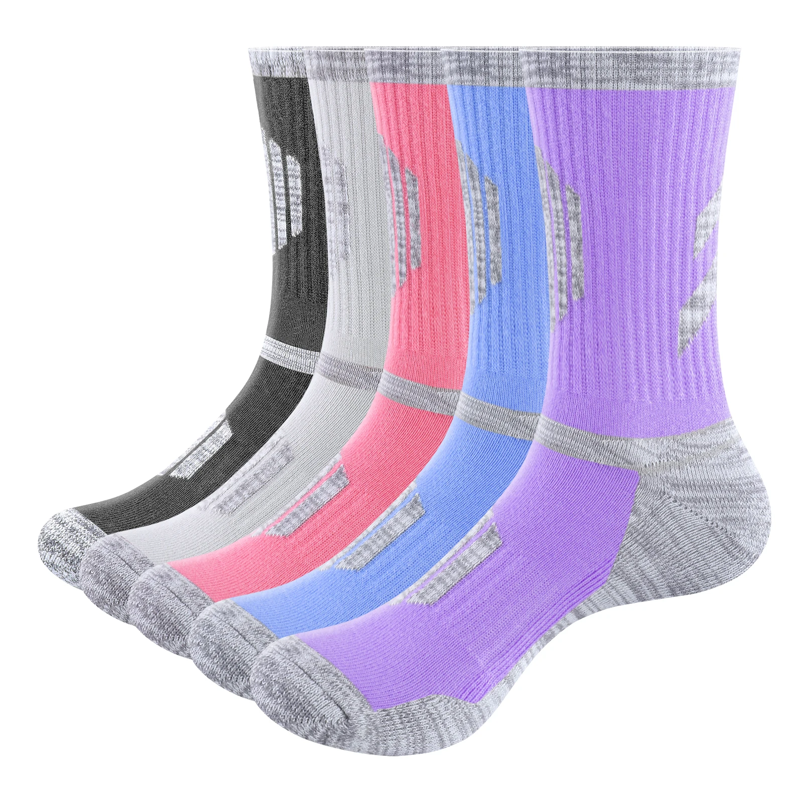 

YUEDGE Women's Hiking Socks Moisture Wicking Gym Fitness Work Athletic Socks Casual Cushioned Crew Sock 5 Pairs