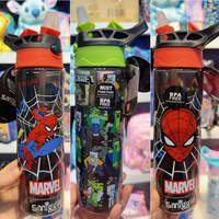 Australian Smiggle Straw Cup Spider-Man Stitch Figures Boys Girls Student Lightweight Transparent Handheld Cup 650ml Water Cup