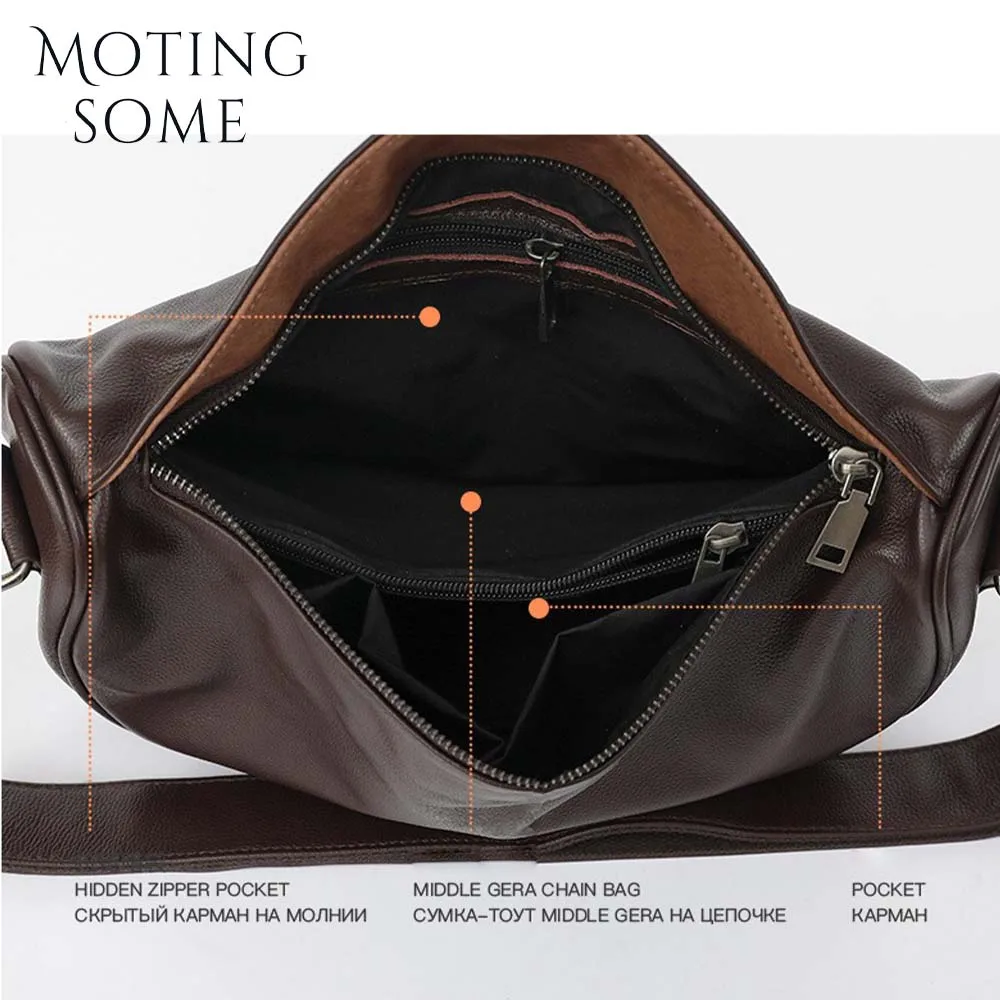 Motingsome Luxury Saddle Bag for Women Underarm Cow Hide Leather Bag Small Pouch Fashionable Lady Handbag  Travel Pack 2024 New