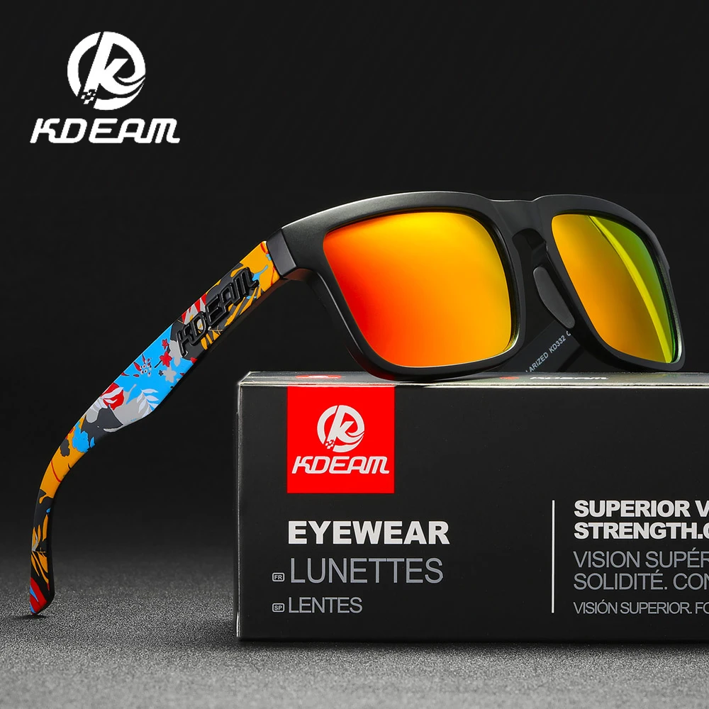 

Классические поляризационные солнцезащитные очки KDEAM для мужчин и женщин, квадратные повседневные разноцветные Модные солнцезащитные очки с зеркальным покрытием для вождения