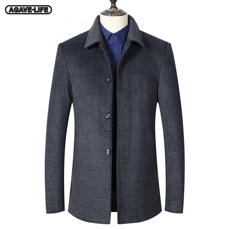 

Autumn Winter Woolen Coats Bussiness Men Middle-aged Elderly Thickened Mid-length Woolen Coats Daddy Warm Windproof Woolen Coats