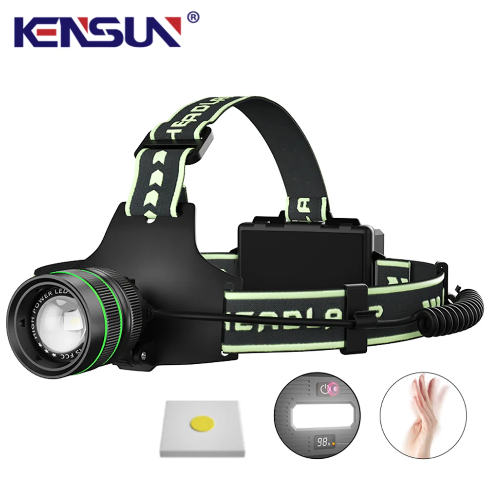 Powerful Super 60W Spotlight Headlight Sensing Head Lamp Type-C Apple lnput USB Output Power Display With Night Light Strip