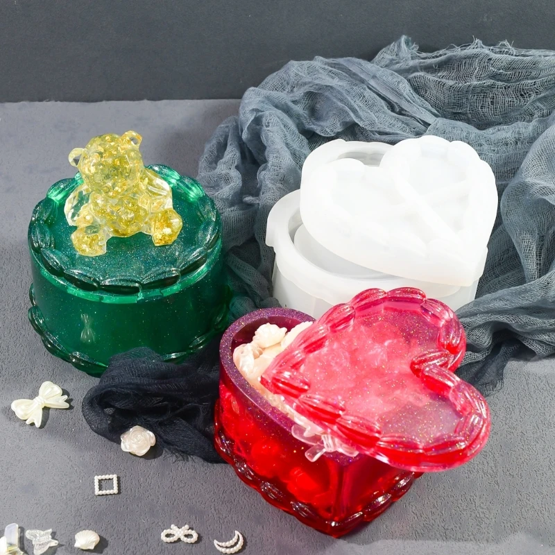 Flexible Makeup Brushes and Candy Box Mold Silicone Resin Molds for Stylish Storage Delicate Round/Heart Box Mould 97QE