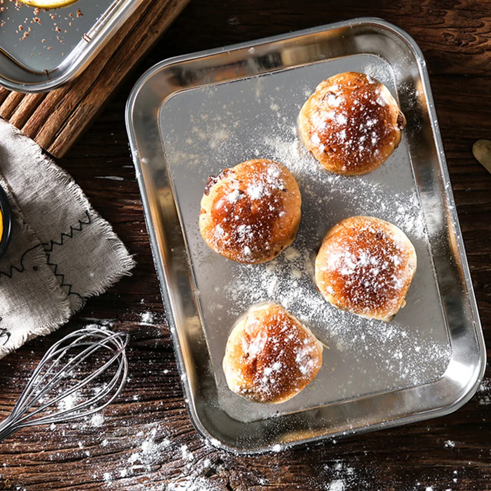 

3 Pcs Bakeware Stainless Steel Baking Trays Dish Metal Cake for Bread Cooking Oven 430 Banquet