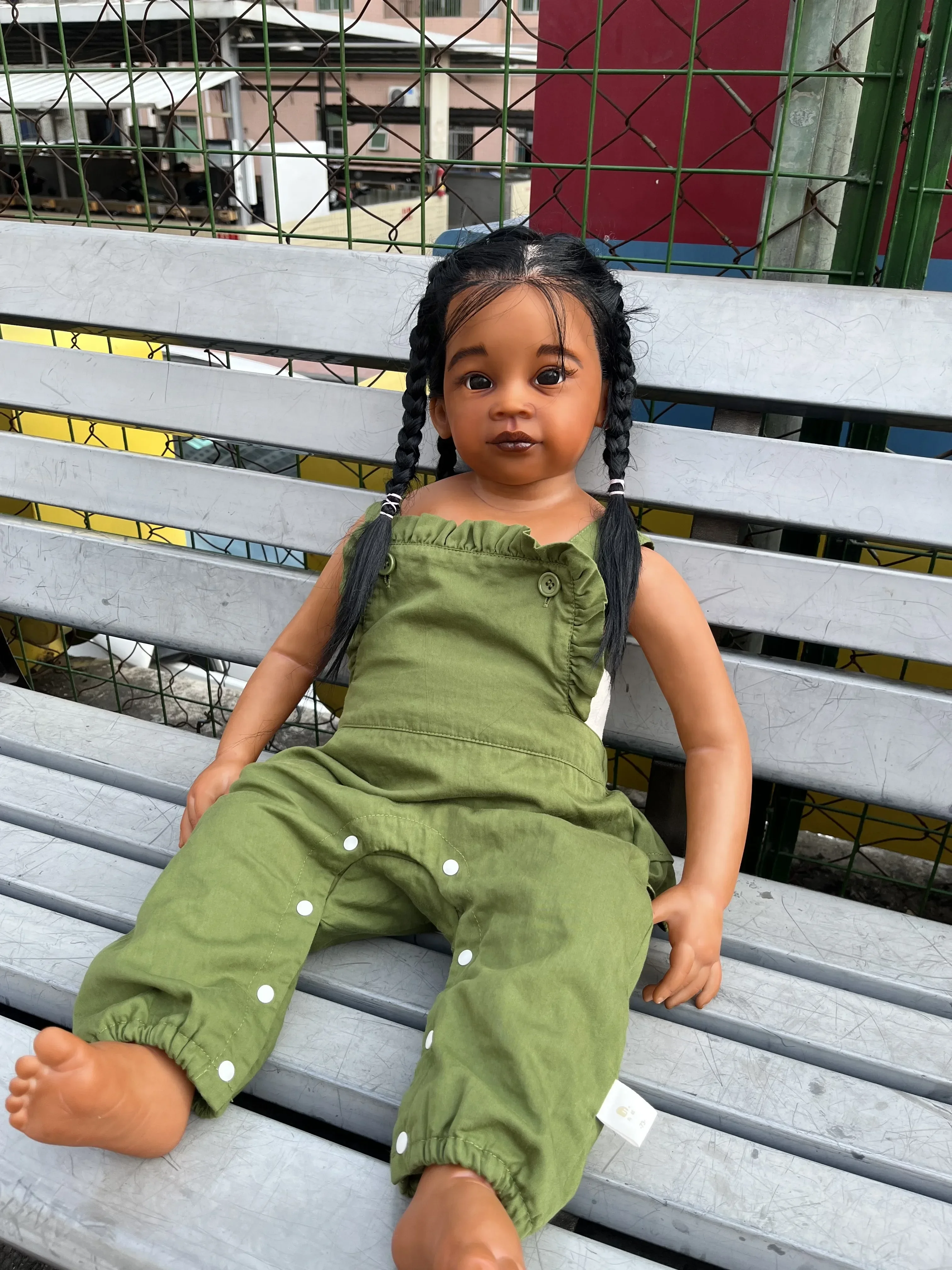 

EGO Customizable 29inch Reborn Baby Meili Dark Skin Already Finished Doll With Hand-Rooted Hair Huge African Girl