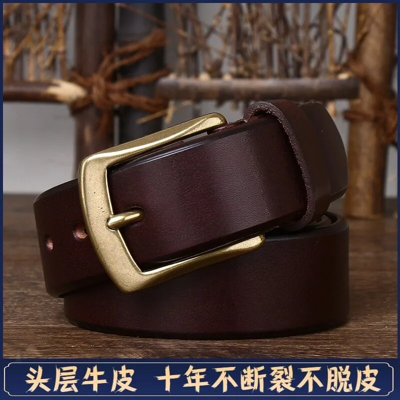 38CM wide thickened simple casual belt men's leather pin pure cowskin youth