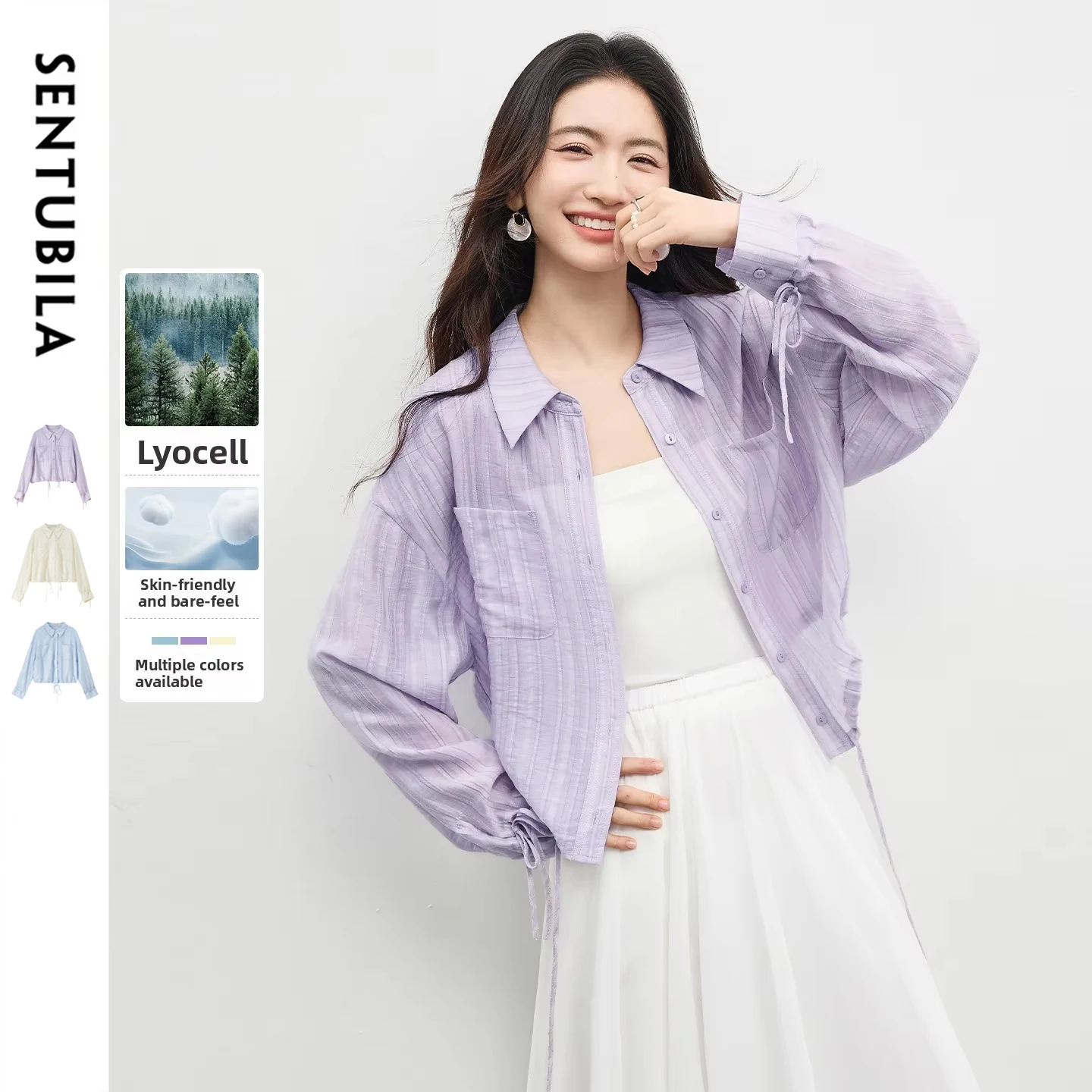 

SENTUBILA Women's Shackets 2026 Spring New Shirt Jacket Casual Loose Drawstring Long Sleeve Tops for Woman Clothing 161CA4907