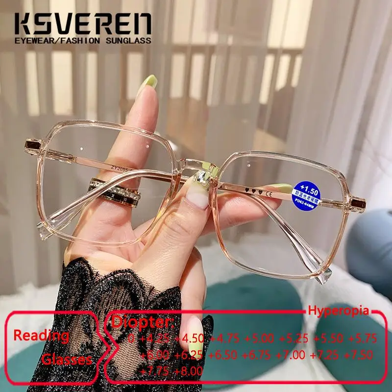 

KSVEREN Reading Glasses For Women Anti Blue Light Fashion Optical Glasses Presbyopia Readers Glasses Highly Strength +4.5 to+8.0
