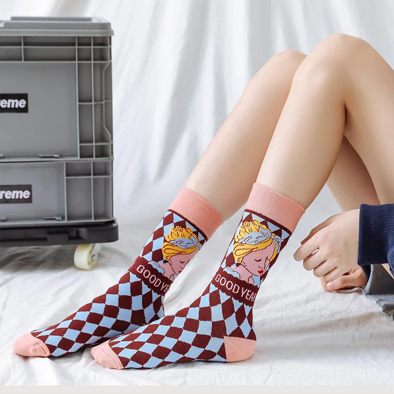 1 Pair Korea Ins Trendy Harajuku Women Cotton Lovely Cats Artistic Happy Socks Female Gilrs Creative Skateboard  Dress Sox