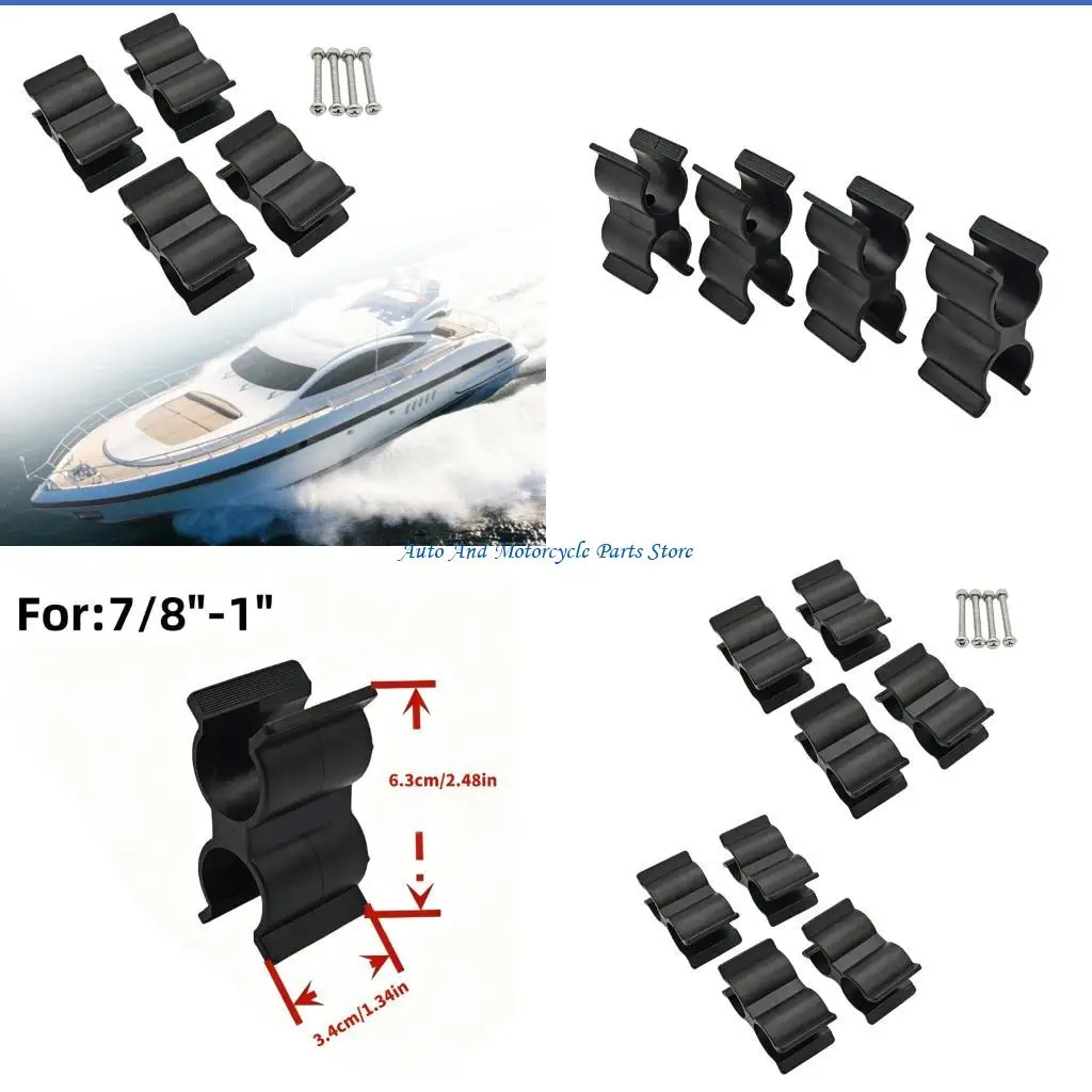 P9FD Boat Mounting Hardware Clamp Set for 7/8 to 1inch Diameter Tube Black Nylon Marine Two Tube Clip Set, 4 Piece