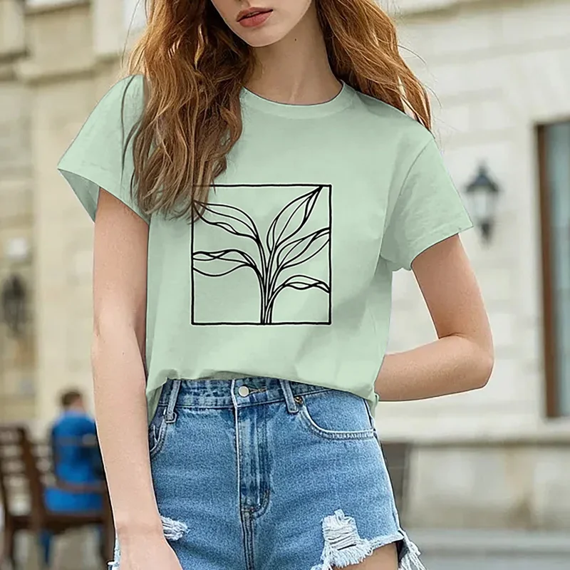 تي شيرت نسائي عصري مطبوع برقبة دائرية وأكمام قصيرة، أنيق ولا توقيت، متعدد الاستخدامات ويذهب مع مختلف