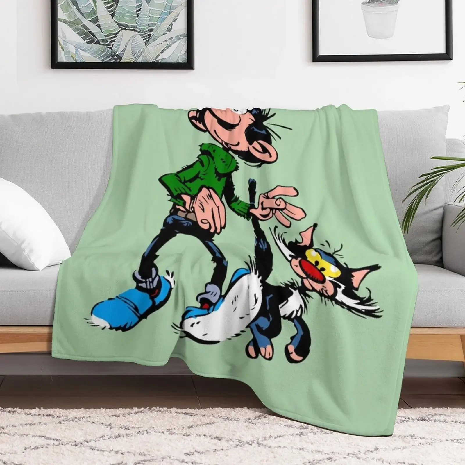 Gaston Goof Walking with Cat Throw Blanket