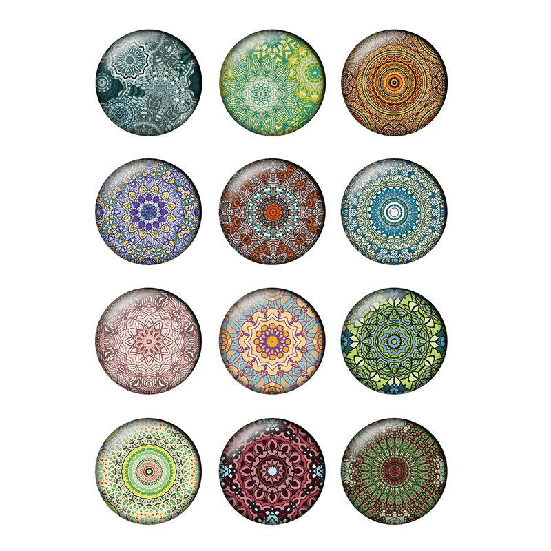 24pcs/lot Kaleidoscope Round Glass Cabochons 10mm 12mm 14mm 16mm 18mm 20mm 25mm DIY Jewelry Making Findings & Components H002