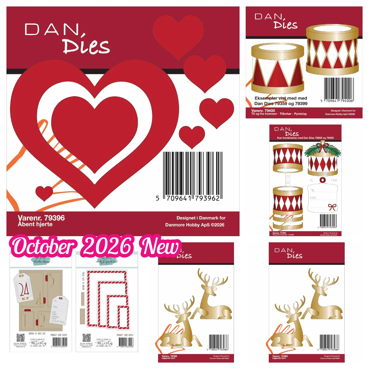October 2026 New Dan/Mw Metal Cutting Dies Open Heart Elk Drum Number Calendar Doors for DIY Scrapbook Paper Card Making Craft 
