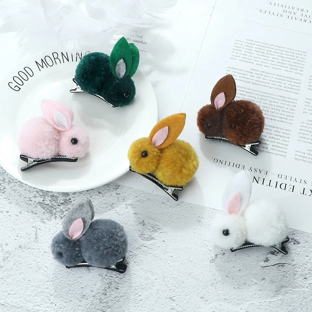 Lovely Hair Ball Rabbit Hair Clip for Children Girl Duckbill Clip Animal Hairpin Korea Simple Hair Accessories Headwear Barrette