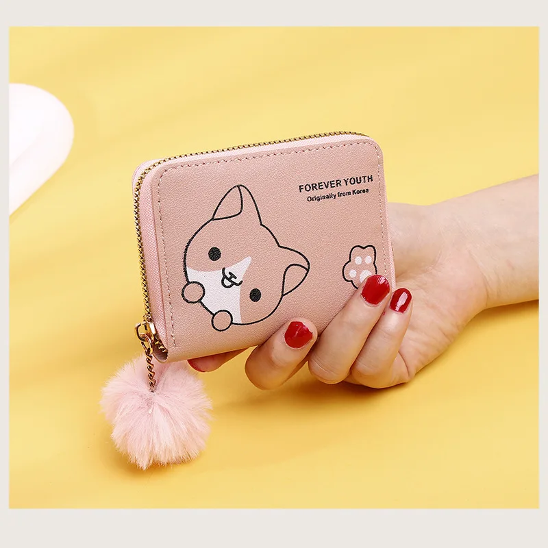 

INS-Style Japanese Cartoon Short Wallet for Women — Cute Corgi Print Student Zipper Coin Purse with Multi-Card Slots