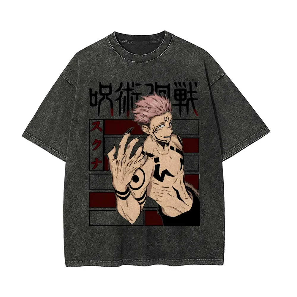 

Футболка Sukuna Jujutsu Kaisen в винтажном стиле с аниме-графикой, ретро-футболка в стиле Харадзюку, оверсайз, хлопковая, уличная одежда, хип-хоп, мужская одежда