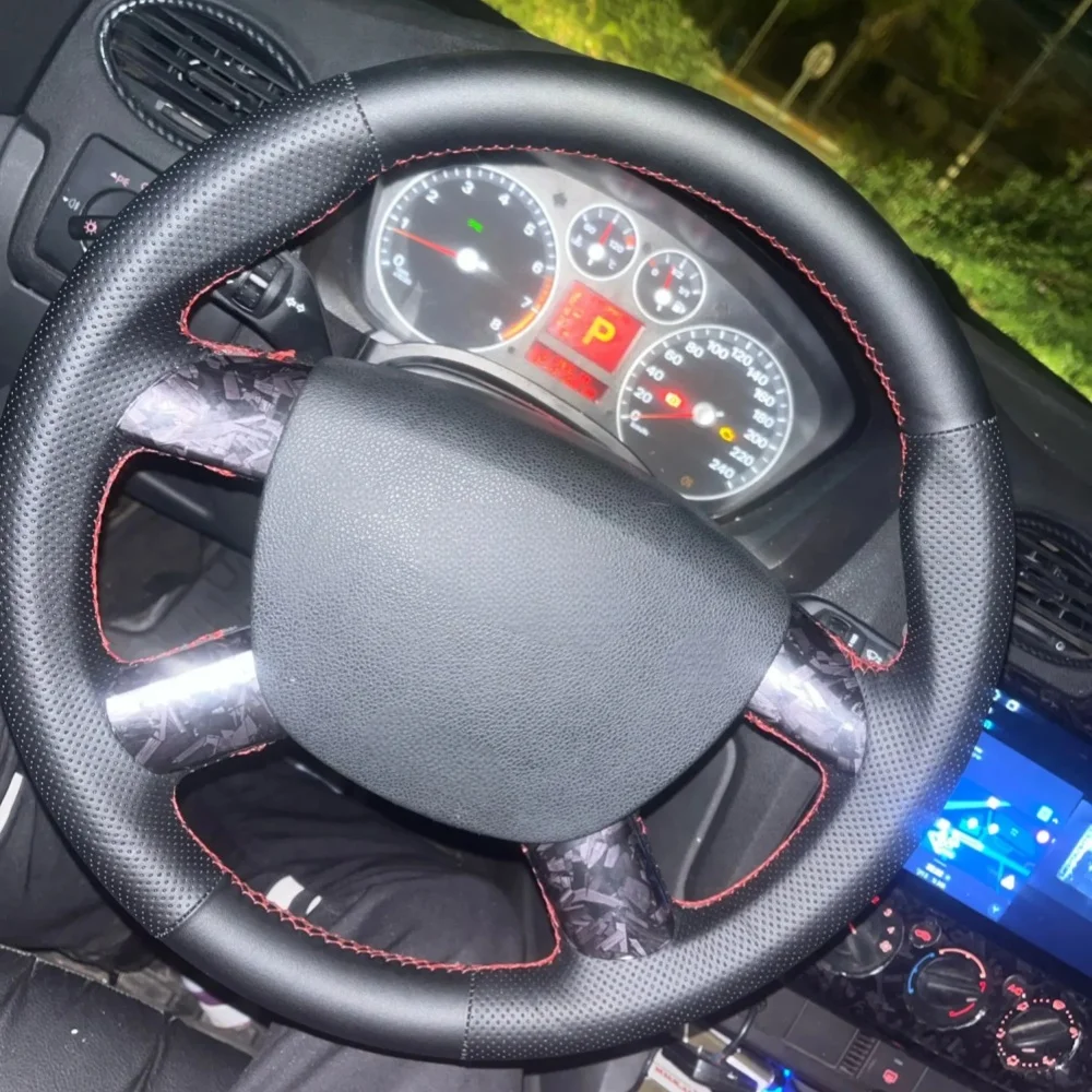 Custom Car Steering Wheel Braid Cover Microfiber Leather For Ford Kuga Focus 2 C-MAX Car Steering Wrap Car Interior Accessories