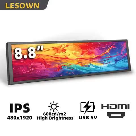 LESOWN 8.8inch 480x1920 LCD Bar Display Touch/No Touch IPS Portable Screen PC Monitor Extension AIDA64 Dashboard High Brightness