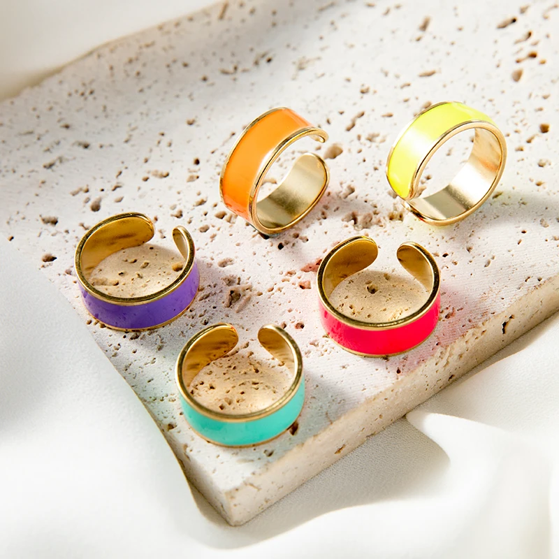 New Arrivals Pure Ring Earrings Sets for Women Stainless Steel Geometric Elegant Enamel Finger Rings Earring Party Jewelry Gifts