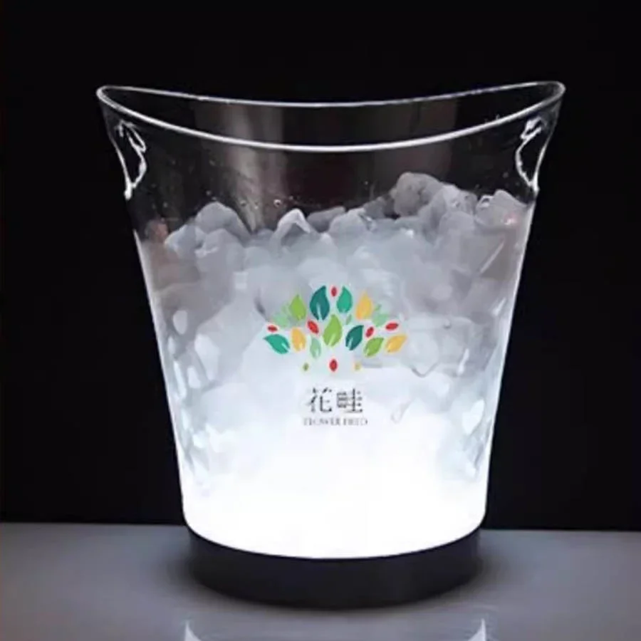 5L Rechargeable LED Ice Buckets Clear RGB Changeable Luminous Wine Beer Cooler Nightclubs Light Up Champagne Beer Bucket