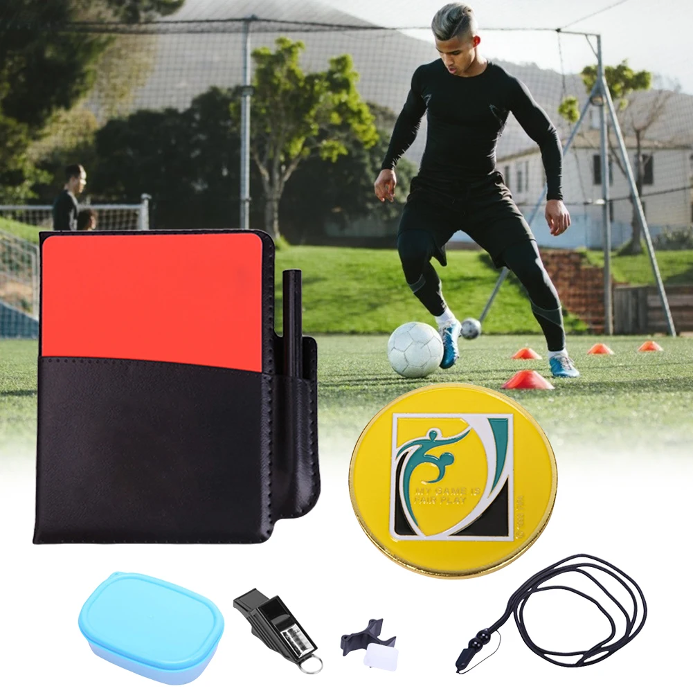 Kit di carte per arbitro di calcio Giochi di carte per arbitro di calcio con carte di avvertimento per fischietto per notebook per arbitro per giochi sportivi di calcio