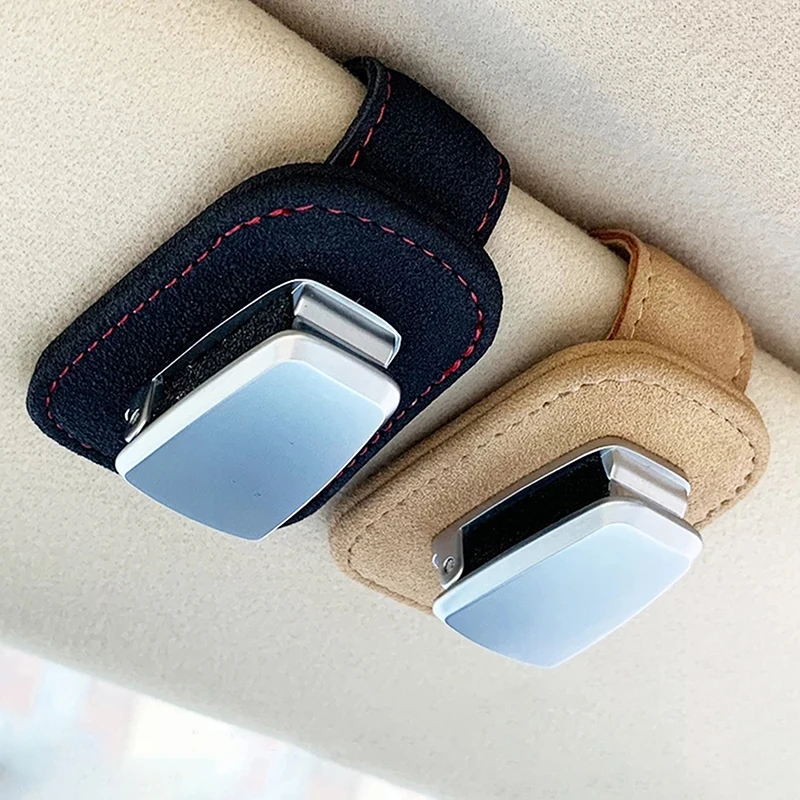 Portable Car Glasses Cases Ticket Card Clamp Car Sun Visor Leather Metal Sunglasses Holder Luxury Auto Universal Accessories