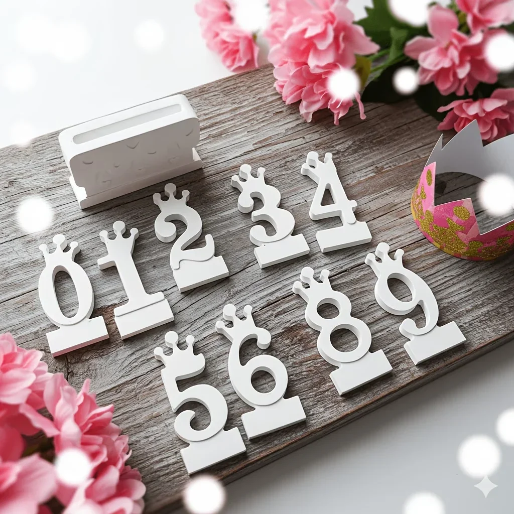 

Candle Molds Crown Number Silicone Molds 0-9 and Base Silicone Mold Plaster Ornament Mold Home Desktop Birthday Decoration