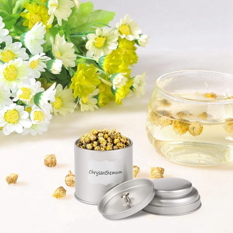 6Pcs Tea Tins Canister With Airtight Double Lids,Mini Tin Can Box And Small Round Kitchen Canisters For Tea